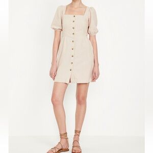 NWT- Old Navy - XL. Squared Neck Puff Sleeve Linen Mini Dress